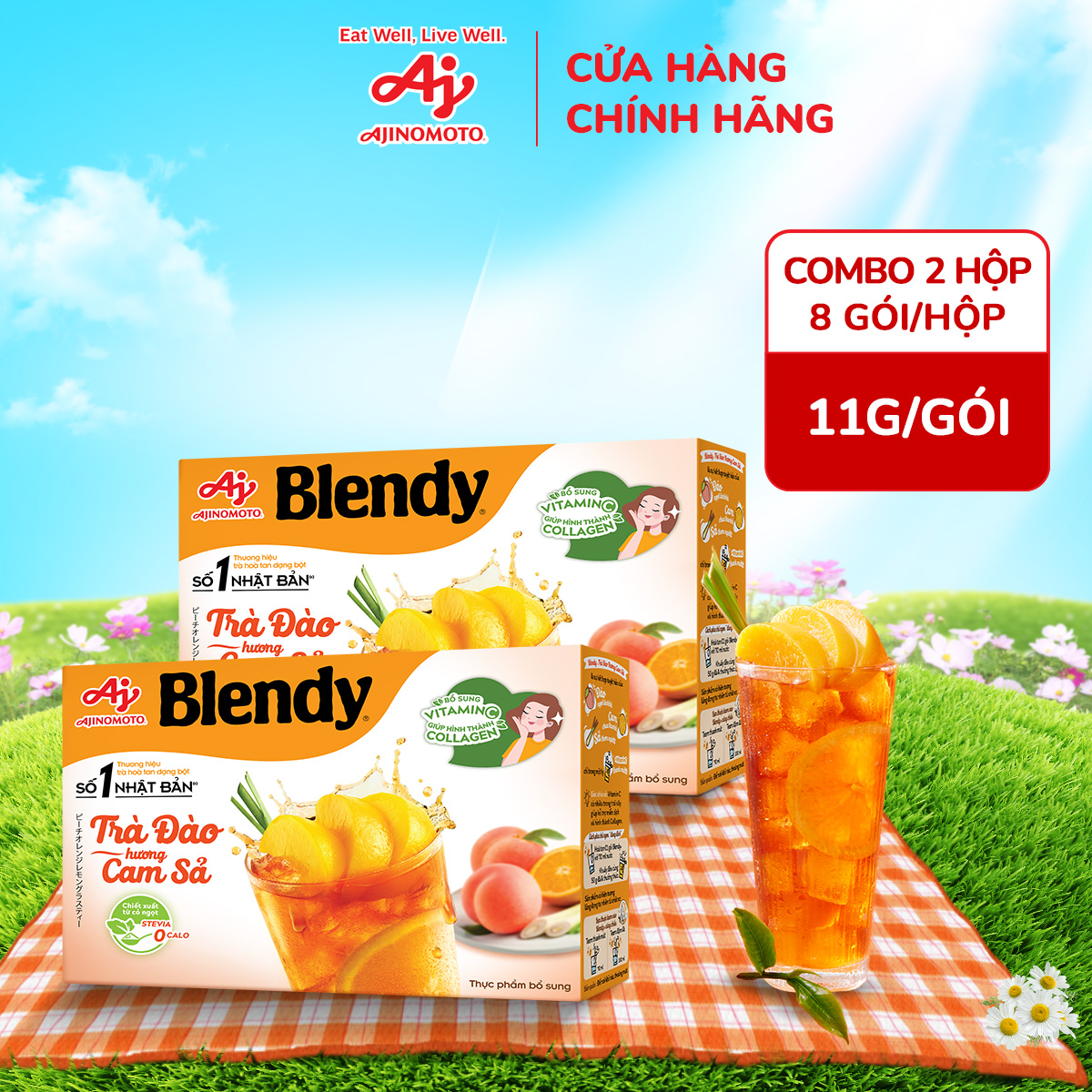 Combo 2 Trà Đào Hương Cam Sả Blendy® 11g/Gói (1 Hộp 8 Gói)