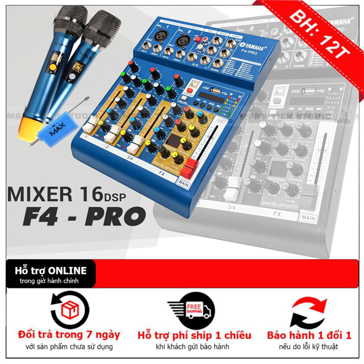 [HÀNG MỚI VỀ] COMBO Bàn Trộn  Mixer Yamaha F4 Pro + Micro Max 56- Không Dây Đa Năng, Tích Hợp Vang S