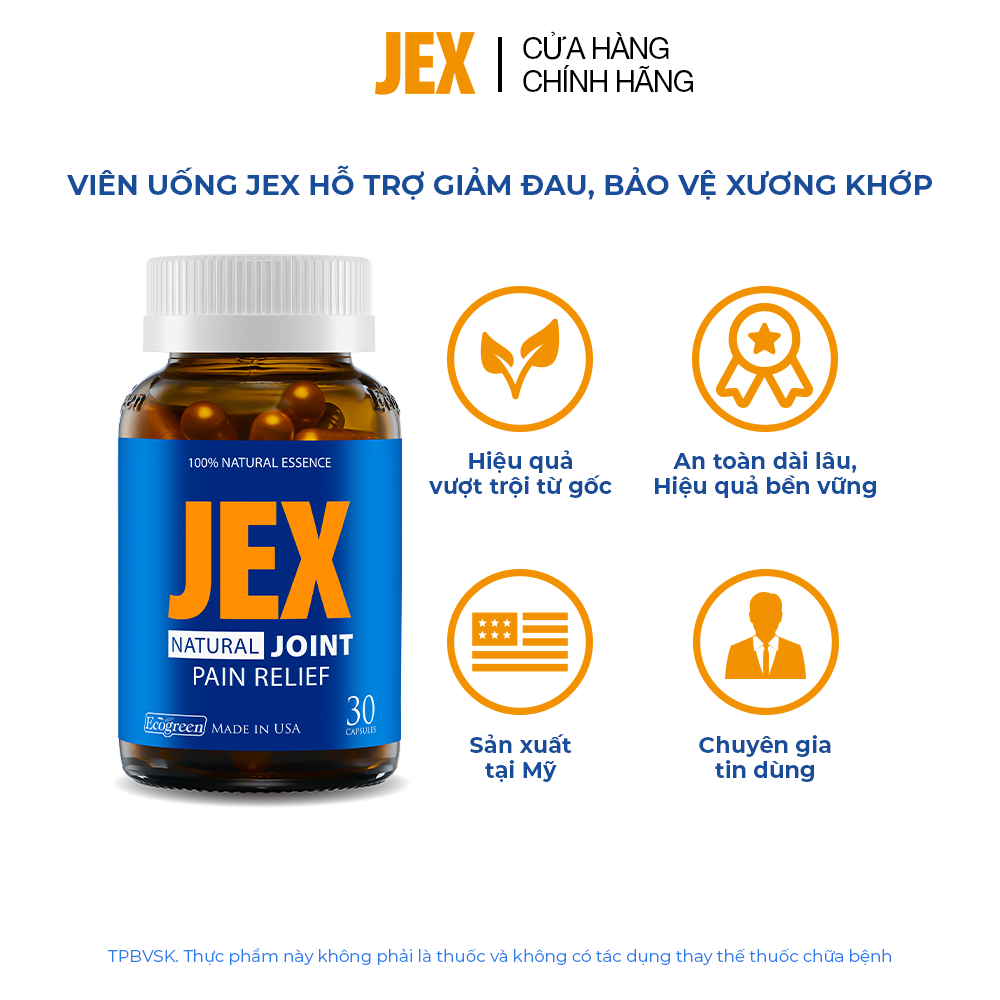 JEX giảm đau, bảo vệ xương khớp với Eggshell Membrane, Collagen Peptide, Collagen Type II không biến tính - Hàng chính hãng (Hộp 30 viên)