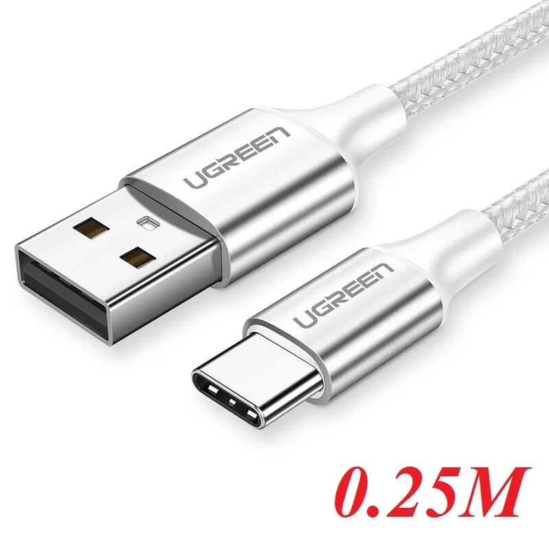Ugreen 60129 0.25m cáp usb ra type c bọc nhôm màu bạc us288