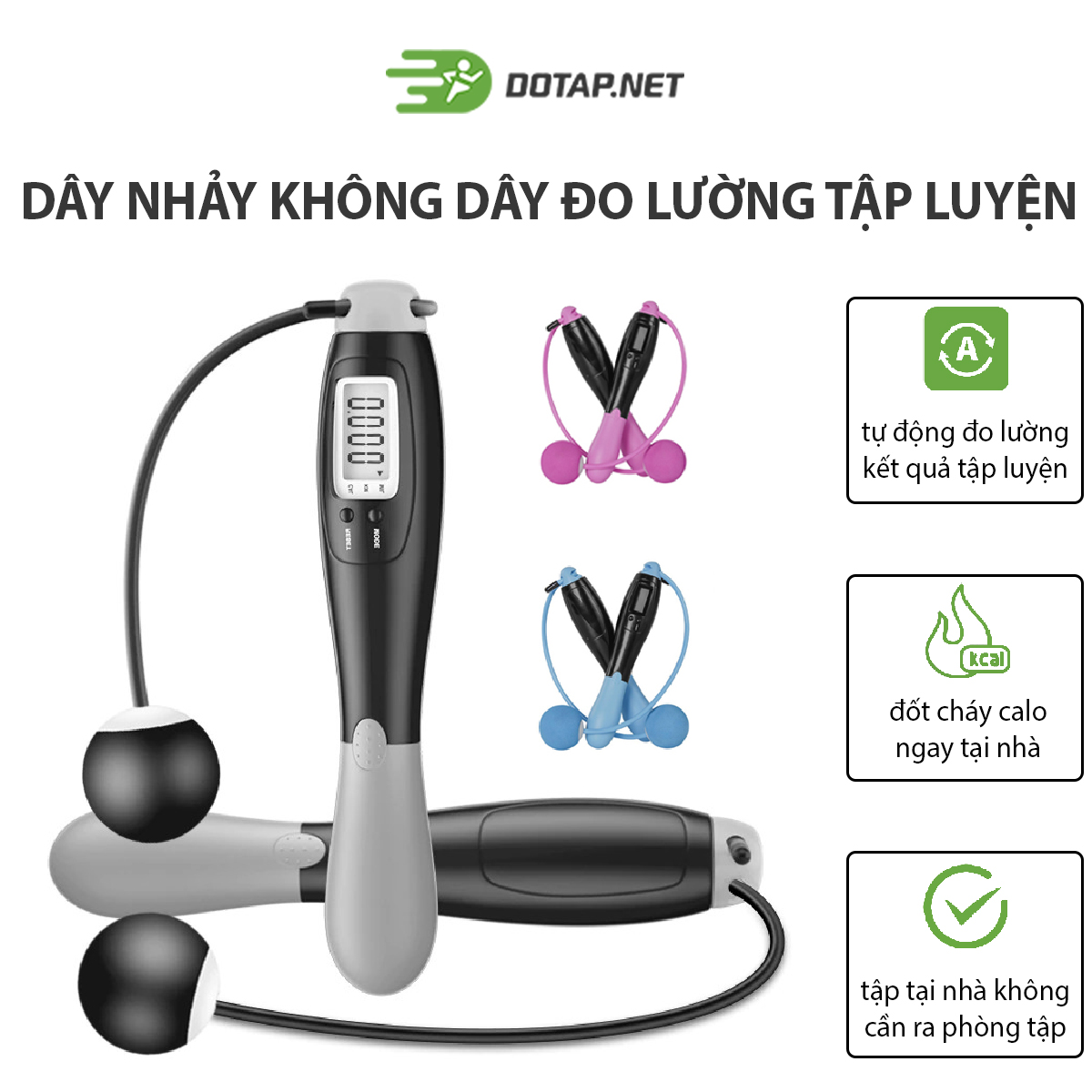 Dây Nhảy Đếm Số Vòng Tự Động, Dây Nhảy Không Dây, 4 Chế Độ, Đếm Số Vòng