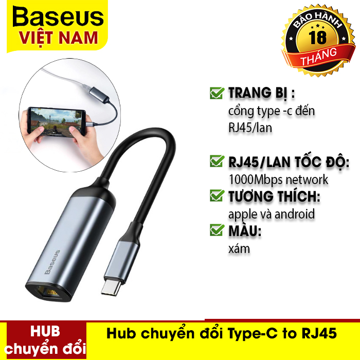 [BẢO HÀNH 12 THÁNG] Hub chuyển đổi Type-C to RJ45 cho Macbook Air Pro Samsung Huawei