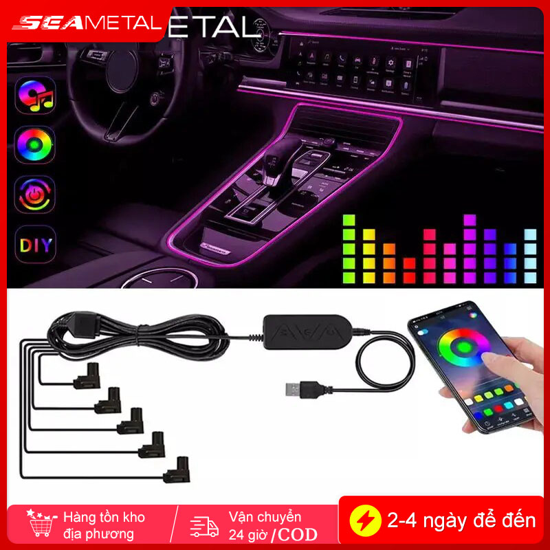 Đèn led ô tô seametal rgb 12v-24v cao cấp trang trí nội thất xe hơi