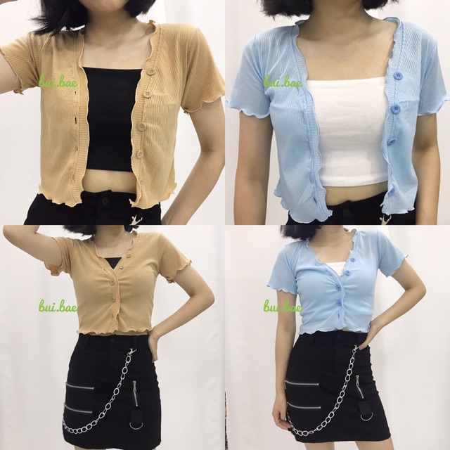 Áo crop top phối cúc gài nhun beo anh that