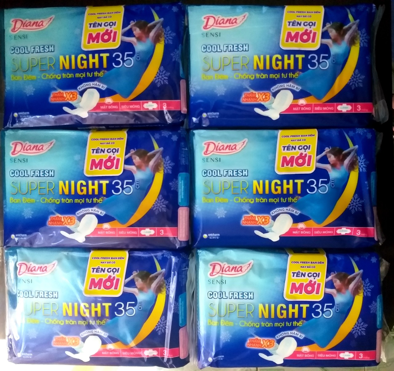 {MẪU MỚI}-COMBO 6 GÓI ĐÊM DIANA 35CM SENSI COOL FRESH (MẶT BÔNG) MÁT LẠNH