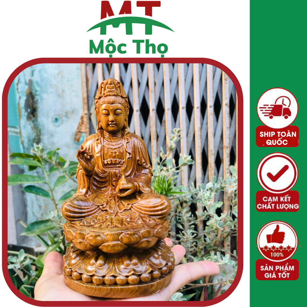 Tượng phật bà chất liệu gỗ bách xanh mộc châu nguyên khối kích thước 15-9-9 cm
