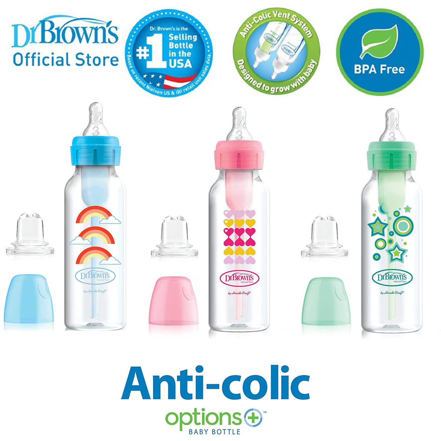 Bình sữa dr brown's nhựa cổ hẹp 250ml options + chuyển đổi shop be dau tay