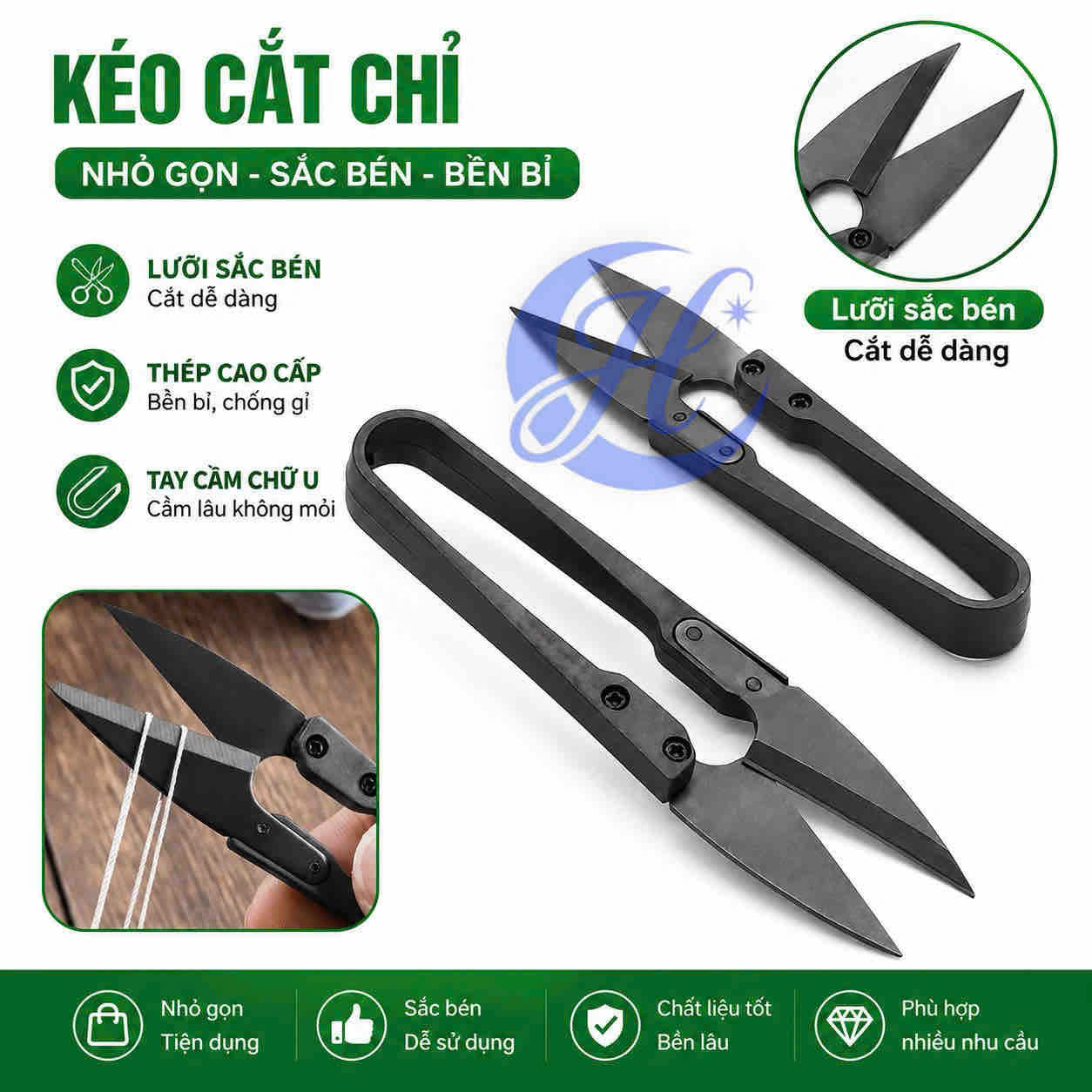 Kéo bấm chỉ thừa lưỡi thép tay nhựa tự mở không mỏi tay , cây kéo cắt chỉ thừa H&H STORE