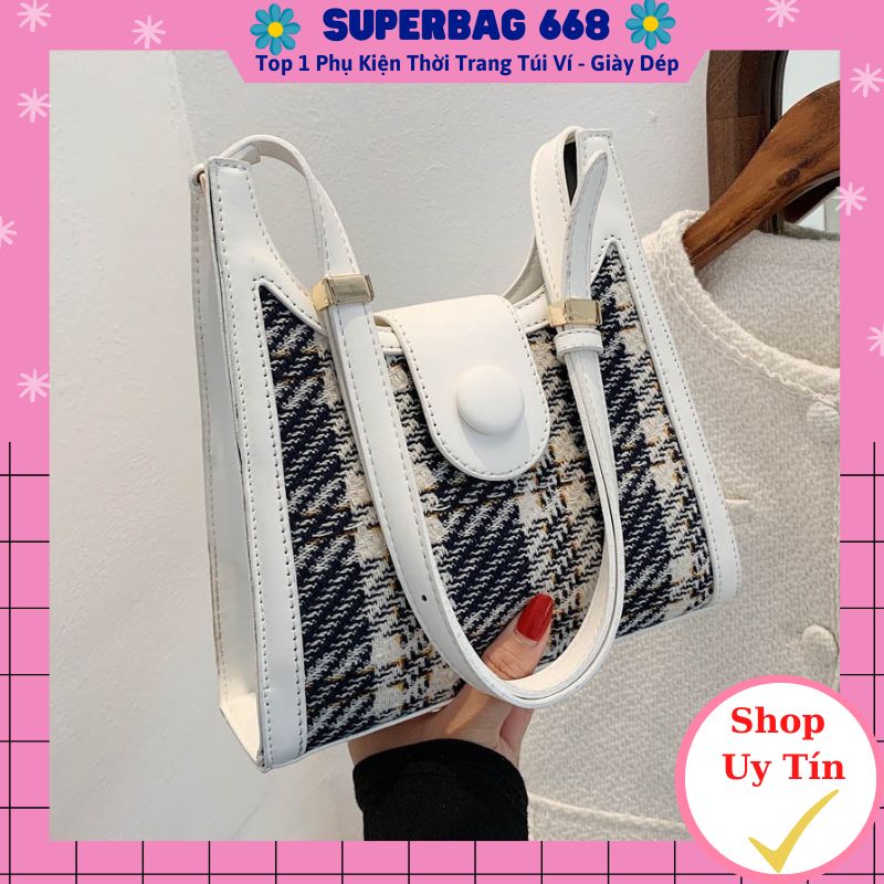 Túi Đeo Chéo Nữ Đẹp 💓FREESHIP💓 Túi Kẹp Nách Dáng Thuyền Kẻ Dạ SPB 116