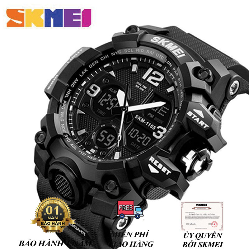 SKMEI -1155B Đồng Hồ Thể Thao Nam Kỹ Thuật Số Đèn LED Hiển Thị Giờ Kép Chức Năng Báo Thức Chống Nước - SKSport1