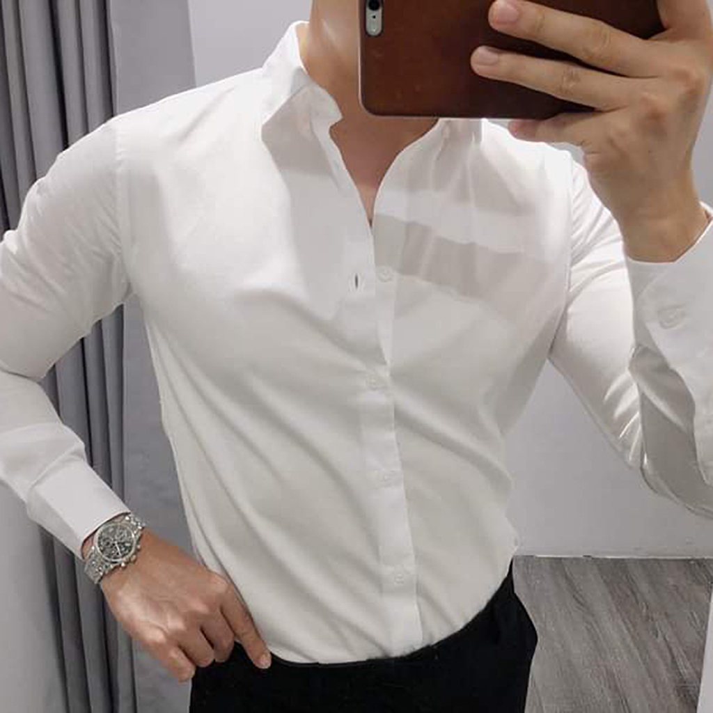 Áo sơ mi nam lụa trắng đen dài tay cao cấp hàng hiệu vnxk thời trang chất vải xin đẹp form slimfit, sản phẩm tốt với chất lượng, độ bền cao và được cam kết sản phẩm y như hình