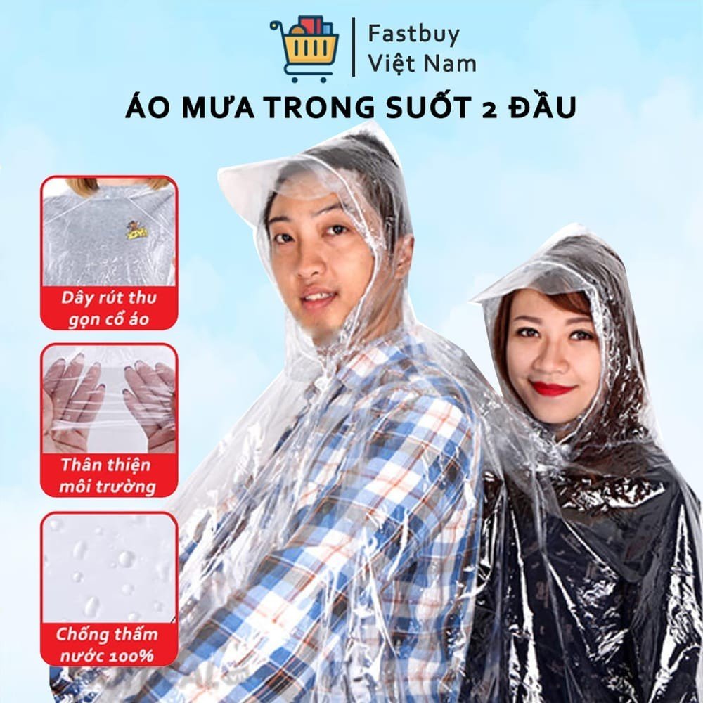 Áo mưa trong suốt 1 đầu/ 2 đầu  kiểu dáng thời trang chất liệu dày dặn cao cấp, tiện dụng