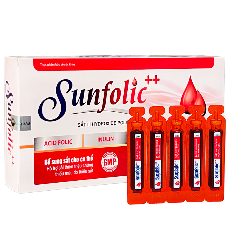 Sunfolic++, hỗ trợ cải thiện triệu chứng thiếu máu do thiếu sắt  Hộp 4 vỉ