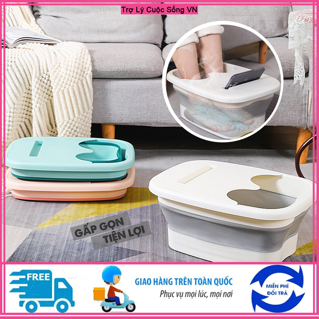 【Miễn phí vận chuyển】Chậu ngâm chân gấp gọn massage sức khỏe tại nhà xô ngâm chân cách nhiệt có giá đỡ điện thoại có nắp bồn ngâm chân