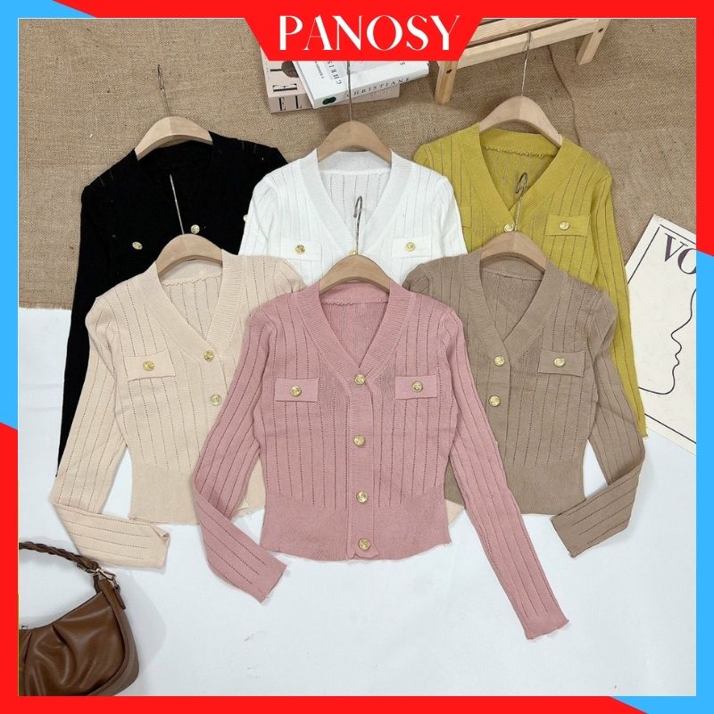 Áo kiểu nữ Áo mongtoghi chất len tăm phối cúc đồng dáng cổ V sang chảnh PANOSY - A313