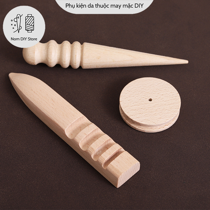 Dụng cụ đánh bóng cạnh da chất liệu gỗ sồi đồ nghề làm da thủ công túi xách bóp ví móc khóa handmade diy