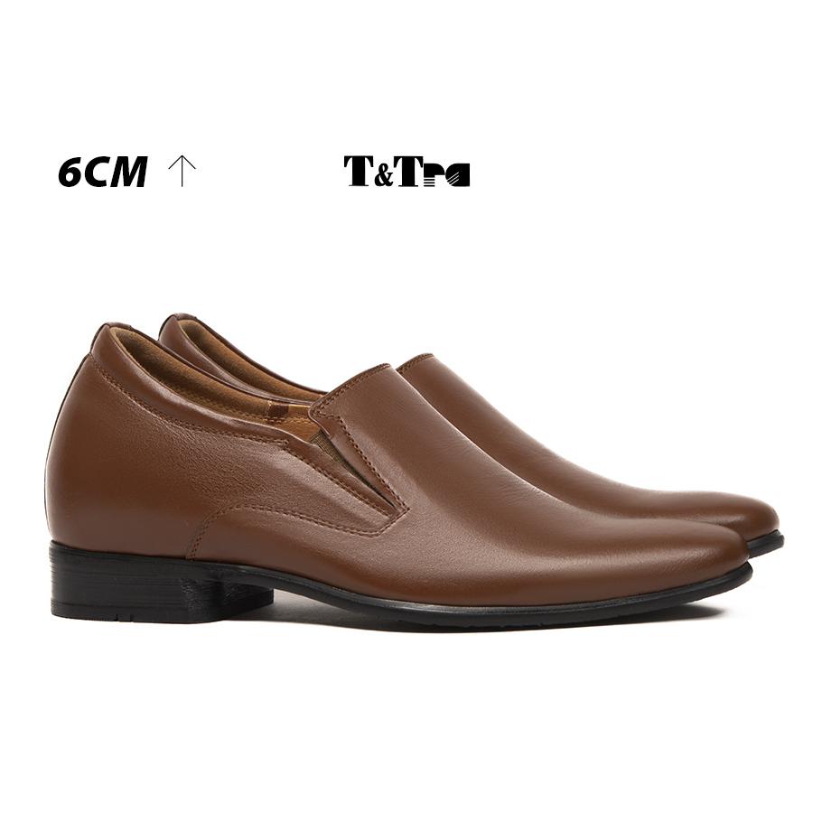 Giày tăng chiều cao nam t&tra tăng cao 6cm- s952 nâu bò - chất liệu da bò cao cấp đế cao su ghép- đế pháp phần tăng cao ẩn bên trong