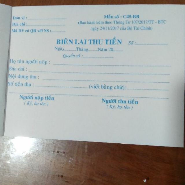 ] Cuốn Biên lai thu tiền 2 liên
