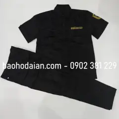 Quần áo vệ sĩ, quần áo bảo vệ màu đen túi hộp kaki 65/35 logo tay ngực (có bigsize)