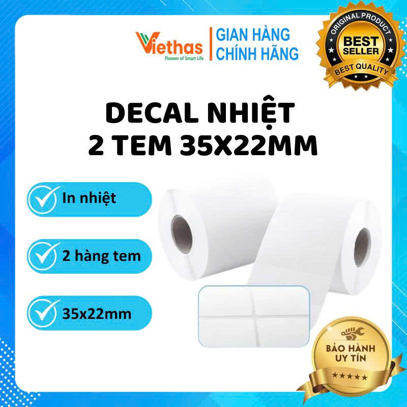 Giấy in tem mã vạch 2 tem khổ 35x22mm, 5 cuộn