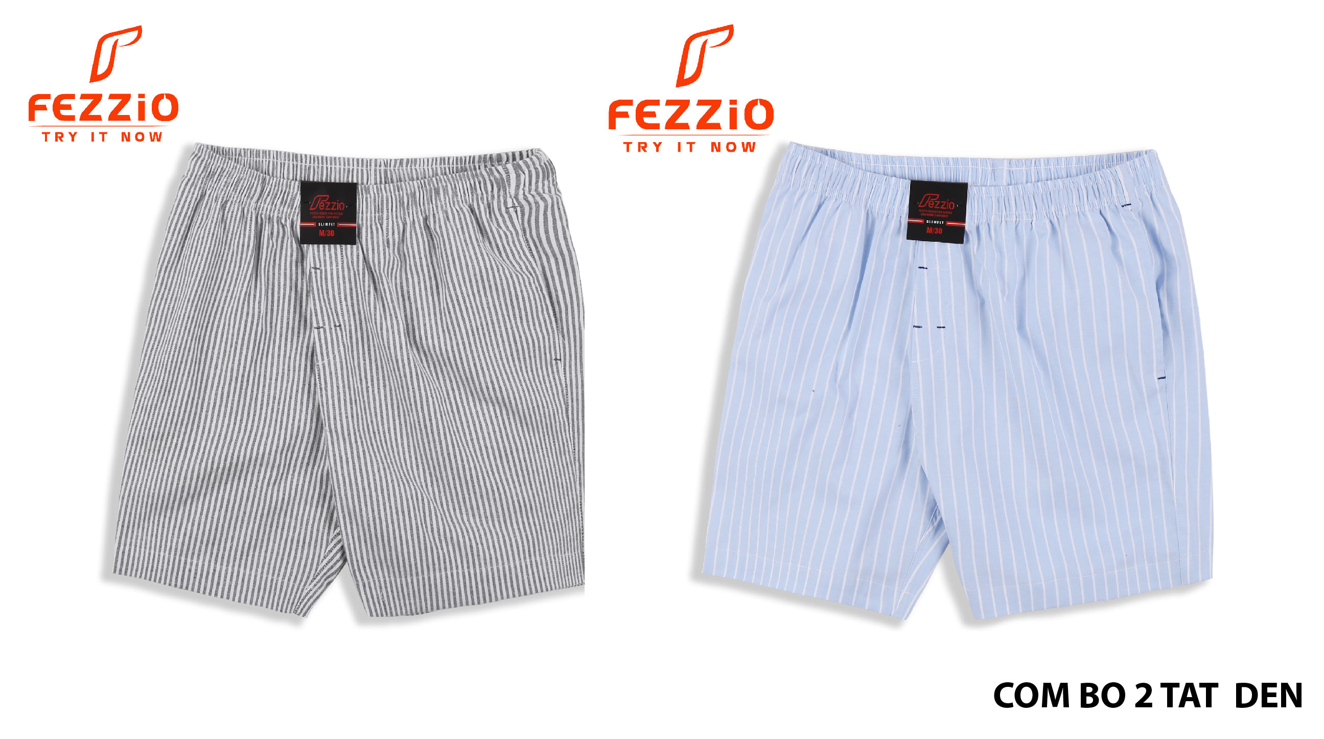 Combo 2 quần đùi nam, quần short mặc nhà chất kate 100% cotton thương hiệu Fezzio