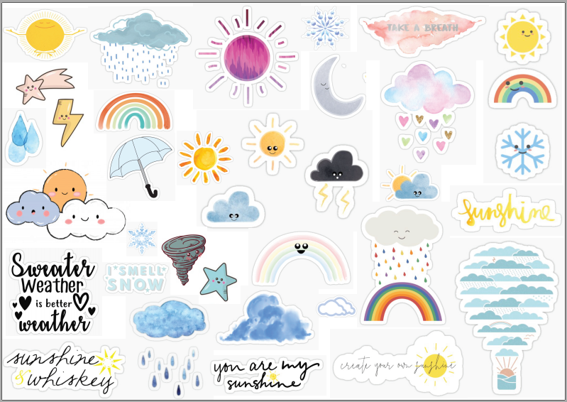 [HCM]Set 37 nhãn dán thời tiết xinh xắn