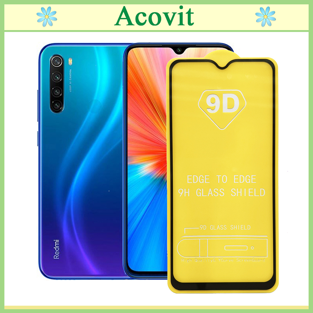 " Kính cường lực 9D Xiaomi Redmi Note 8 " _ FULL Màn Hình _ Độ Cứng 9H _ Anh thật Sản Phẩm _ ( Tặng kèm bộ giấy lau Màn hình) Acovit"