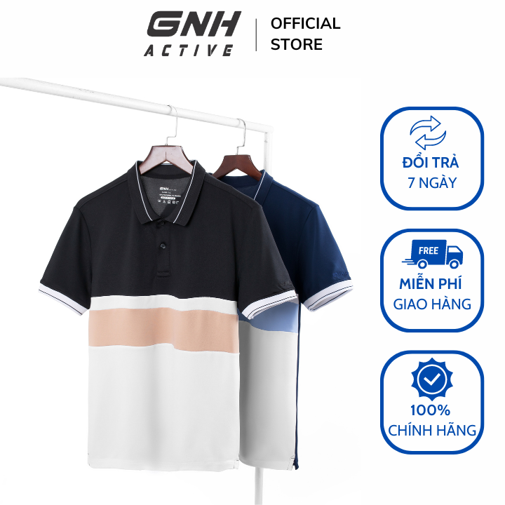 Áo polo nam gnh active áo polo phối kẻ đen basic 23028 - kiểu dáng slimfit nam tính thể thao