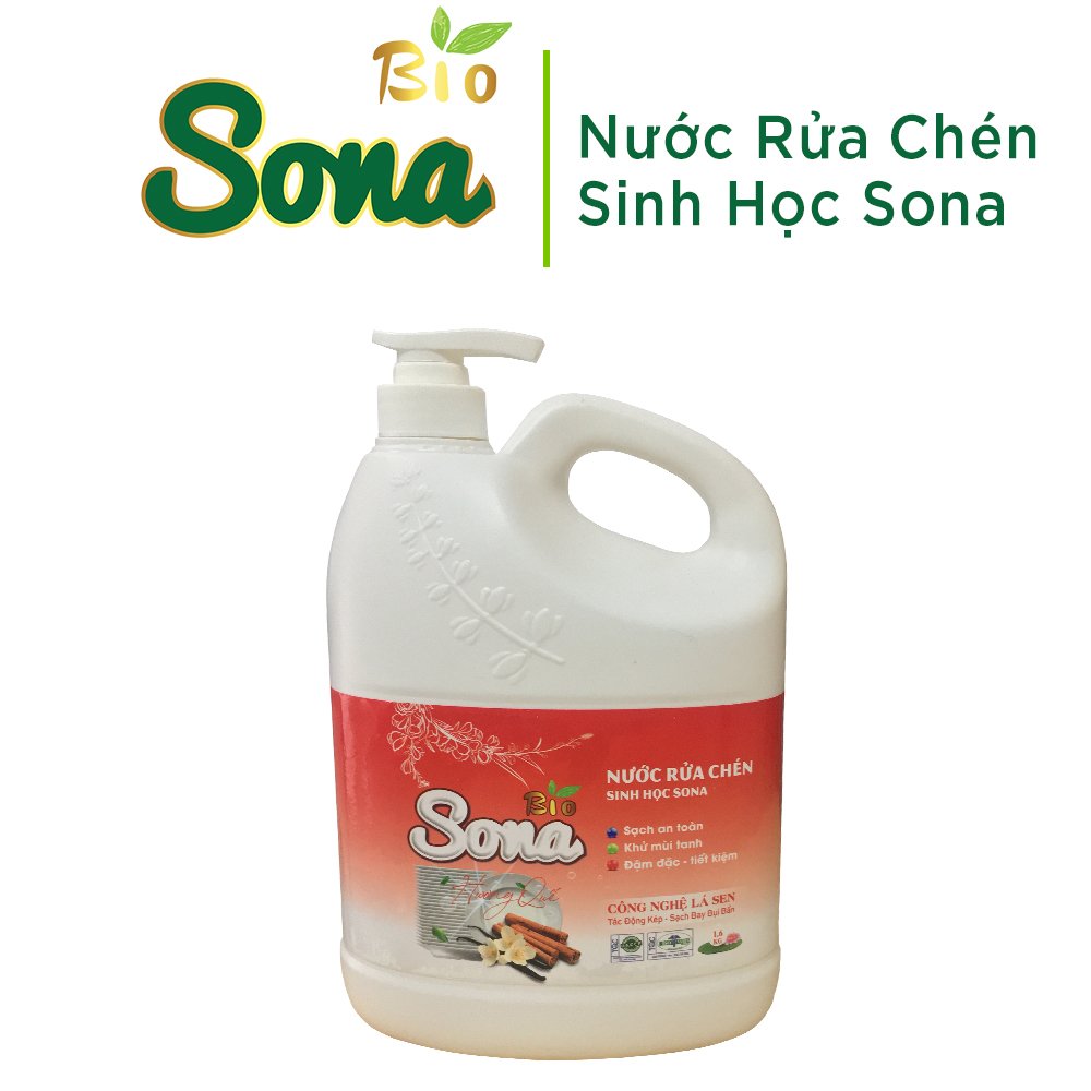 Nước rửa chén sinh học sona 1.6kg chiết xuất từ thiên nhiên- khử mùi - sạch bay dầu mỡ - thân thiên với môi trường