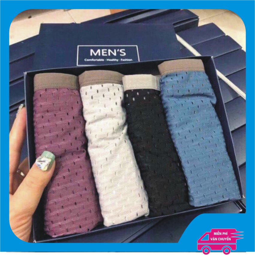 Hộp 4 quần lót nam boxer Quần sịp đùi nam thông hơi Men's cao cấp- Lorosa