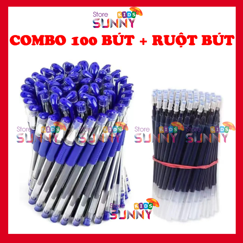 Bút bi gel nước viết êm tay không lem mực ra tay giá rẻ sẵn 2 màu đen xanh ngòi 0.5mm, bút bi nước, bút bi xanh, bút bi đen, viết bi xanh, viết bi đen, ruột bút bi, ruột viết bi, bút bi
