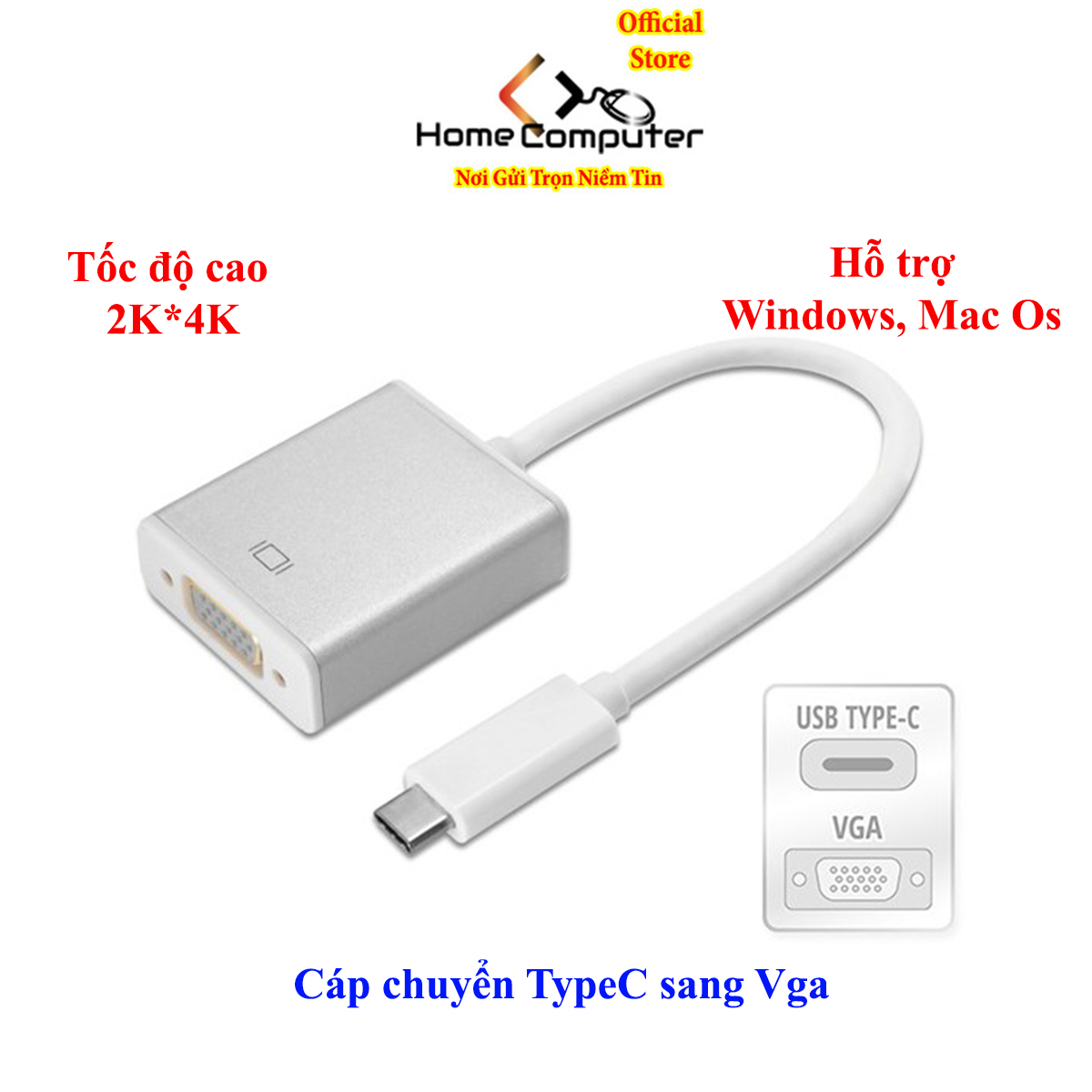 Cáp chuyển usb type c sang vga full hd, 2k, tốc độ cao, usb 3.1 ra vga loại tốt