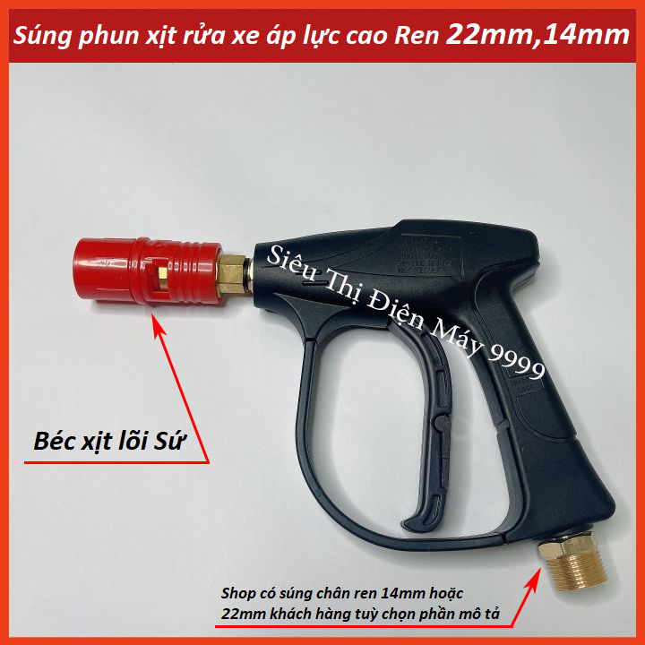 Súng rửa xe áp lực ren ngoài phi 22 hoặc 14 siêu mạnh, vòi xịt rửa xe