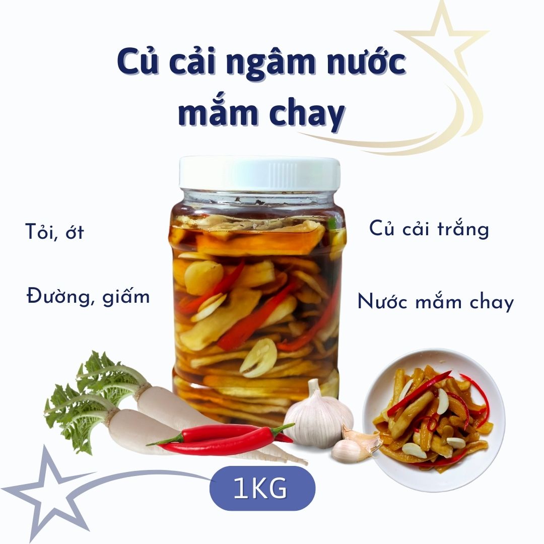 Củ cải ngâm nước mắm chay 500 g và 1kg, dễ mix món ăn, tiện lợi.