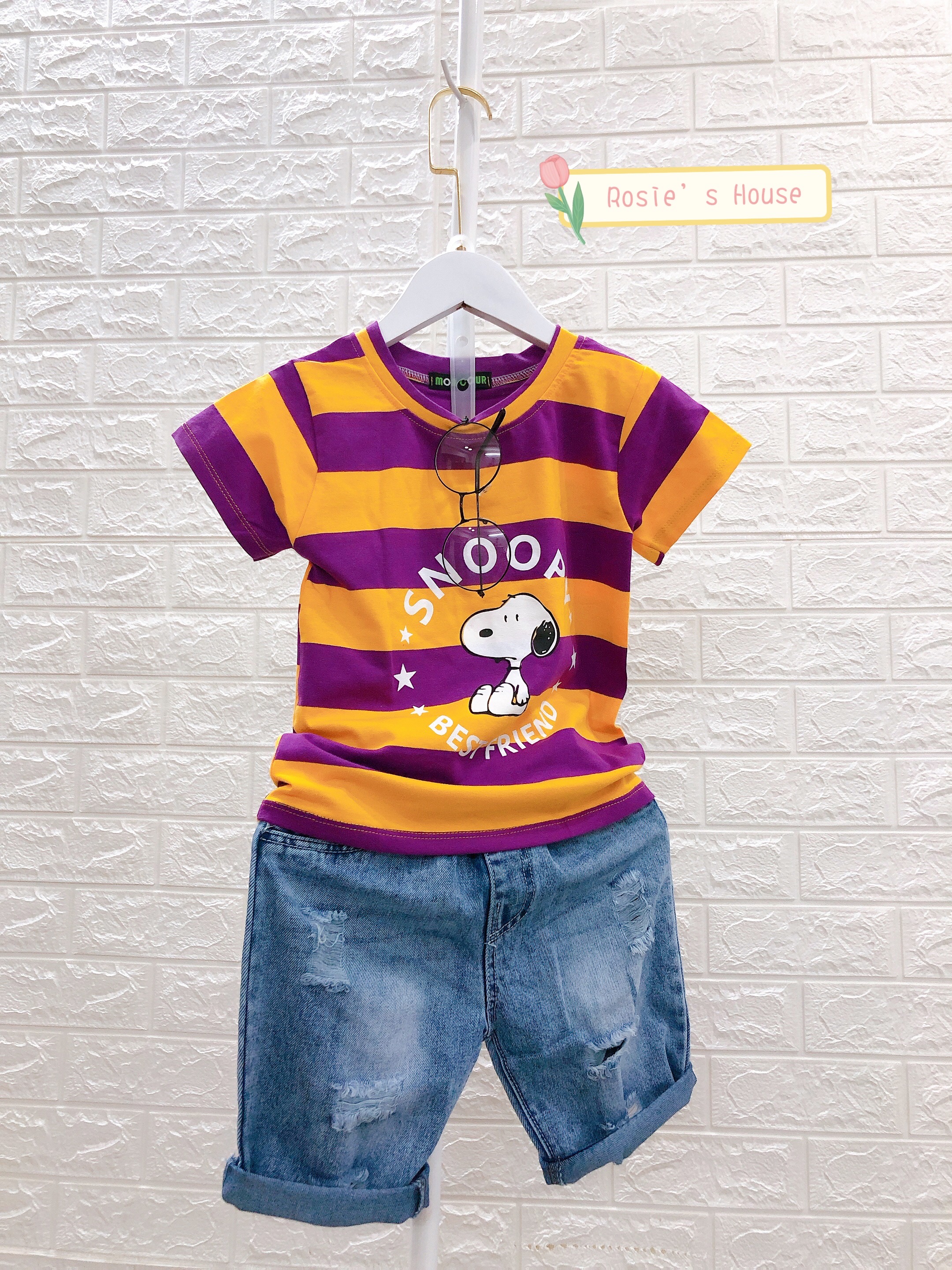 Bộ Bé Trai & Bé Gái Snoopy Áo thun cotton cao cấp - Quần jean mềm mát