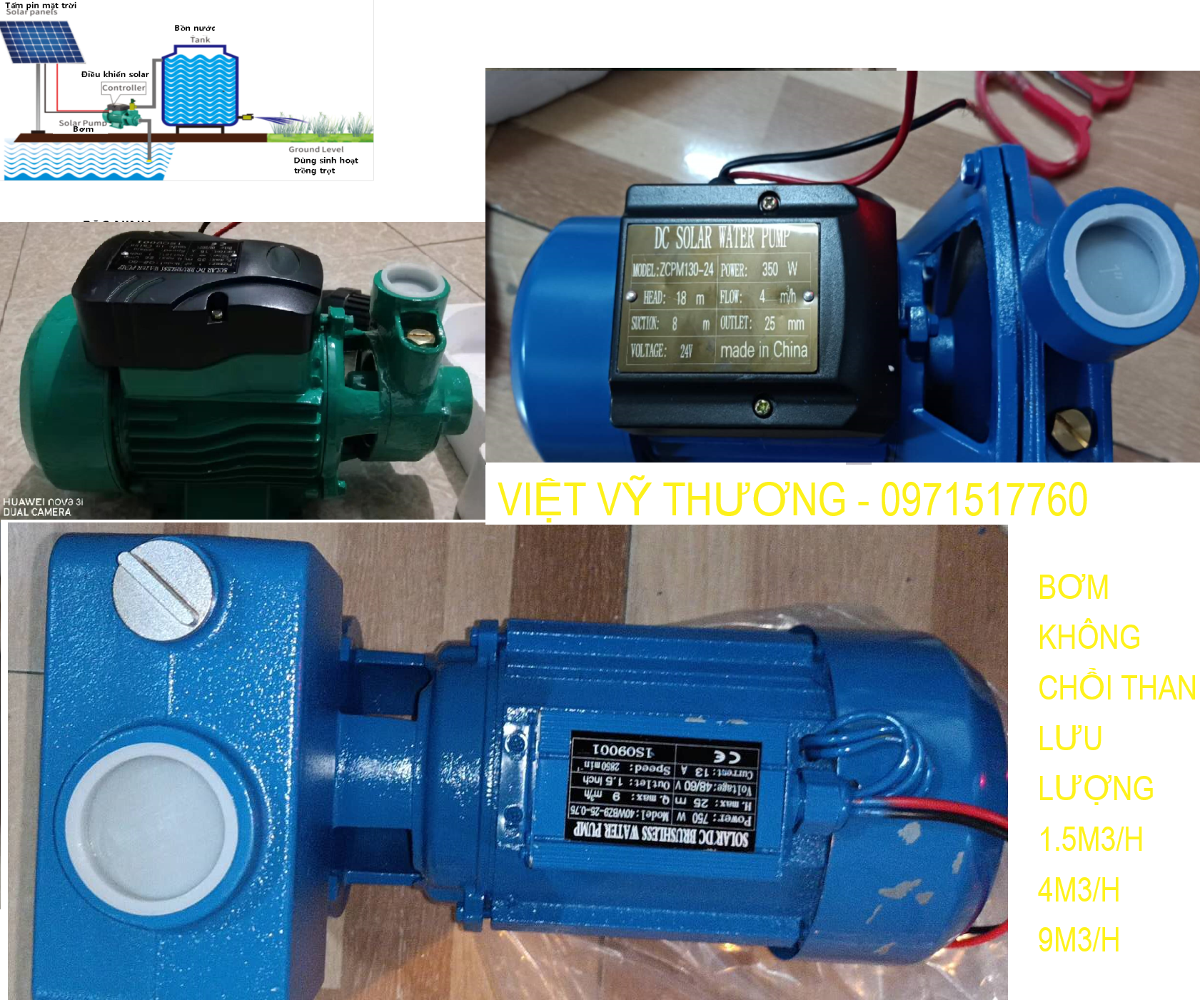 Bơm nước solar  Dc 12v, 24v 48v 1.5m3/h 24v  48v 4m3/h