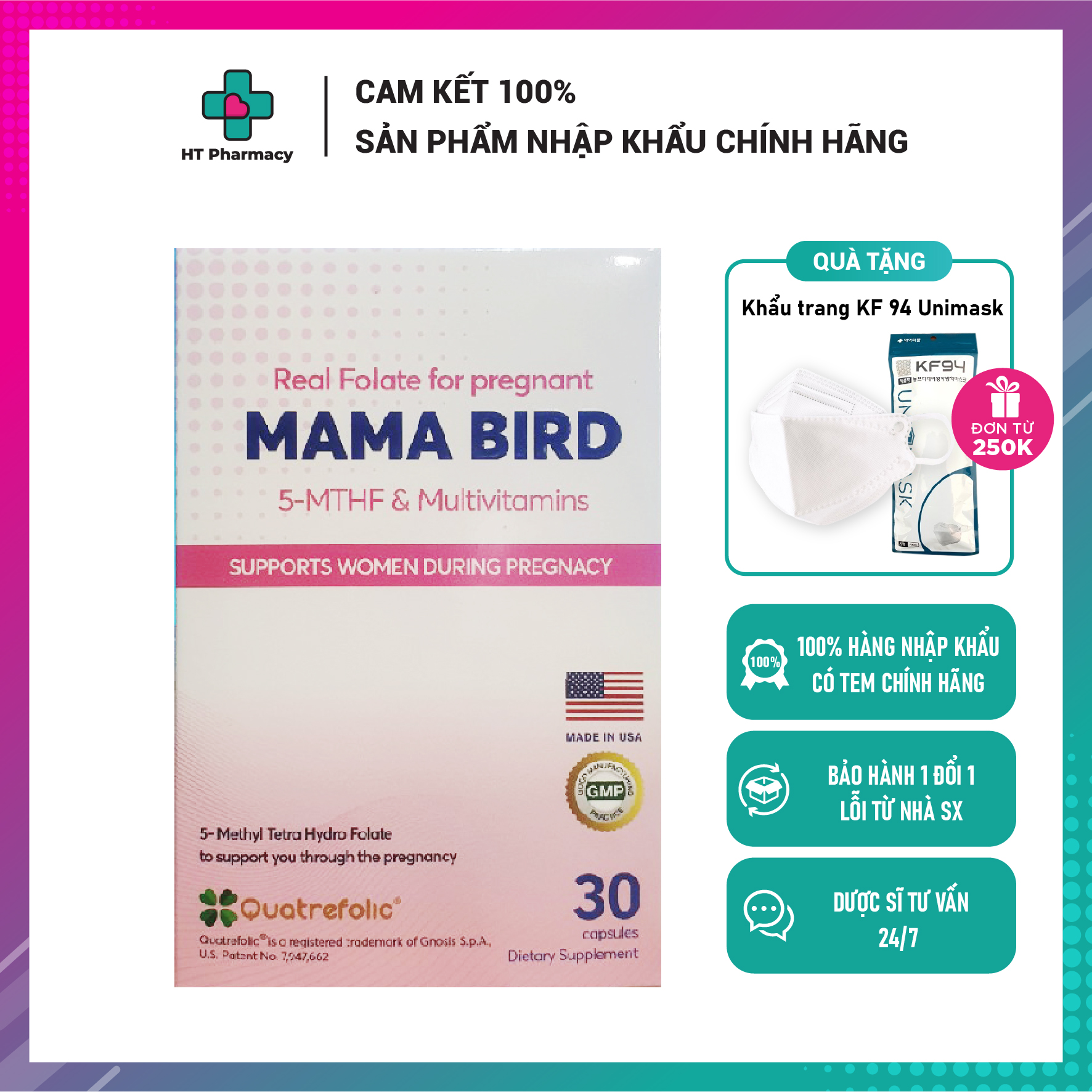 Mama Bird 5MTHF - Tăng thụ thai, chống dị tật thai nhi và giảm nguy cơ sảy thai