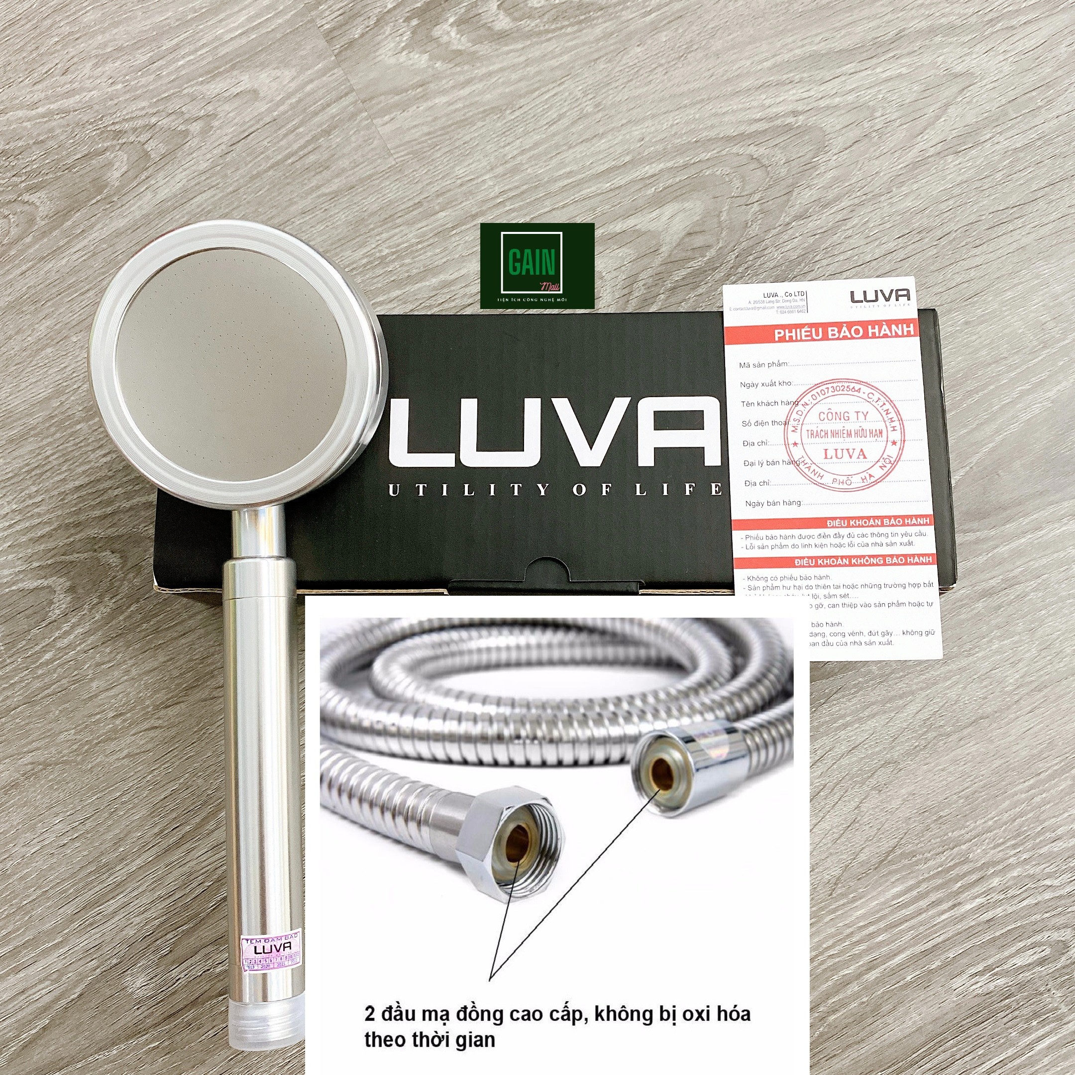 Combo Vòi Sen Tăng Áp LUVA VS3 kèm dây sen inox 304 cao cấp, lõi đồng, dài 1.5m