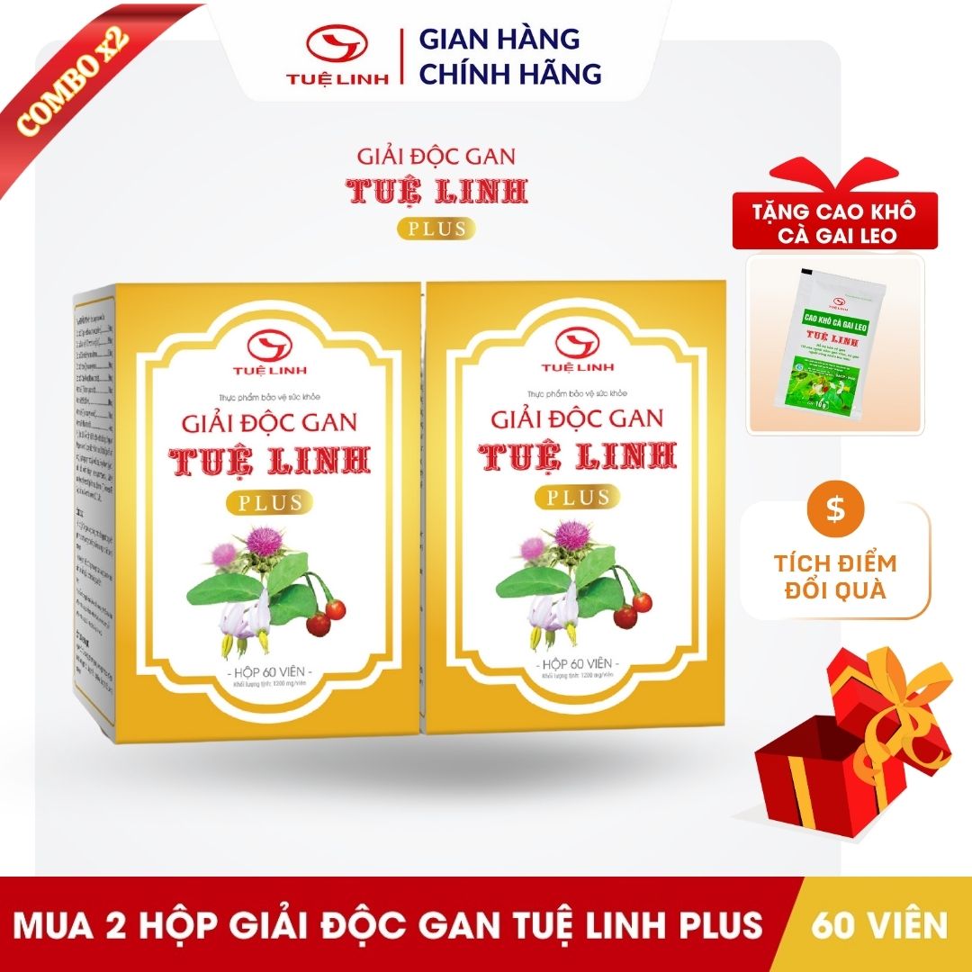 Combo 2 Hộp Giải Độc Gan Tuệ Linh Plus - Hỗ Trợ Viêm Gan Virus Xơ Gan Rượu Bia - Kèm Gói Cao Cà Gai Leo 10g