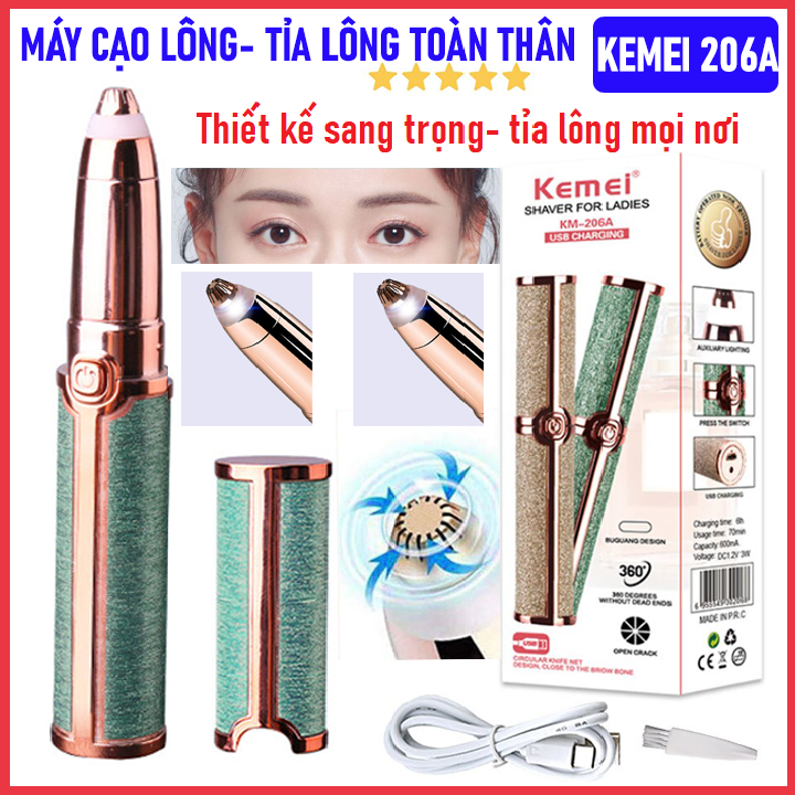 Máy Tỉa Lông Mày Đa Năng Kemei 206A, Bút Tỉa Lông, Cạo Lông Mũi, Cạo Râu, Chân Mày, Lông Nách,Cạo Toàn Thân - Hàng Chính Hãng Kemei