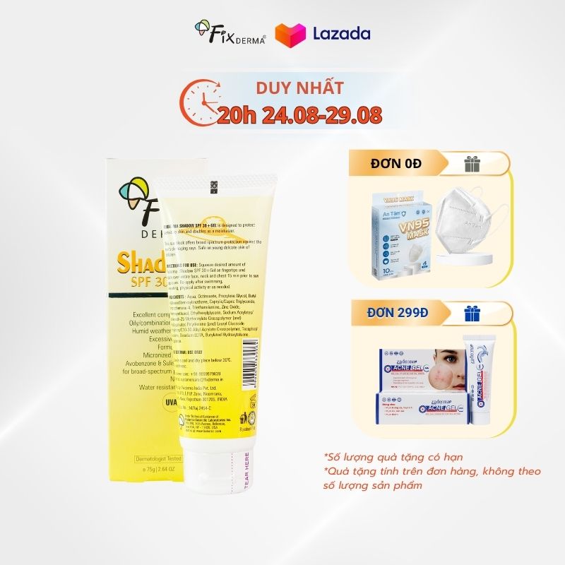 [Hàng chính hãng] Kem chống nắng da mặt da dầu mụn Fixderma Shadow SPF 30+ Gel kem chống nắng fixderma shadow chống nắng toàn thân hiệu quả hơn xịt chống nắng Fixderma Việt Nam