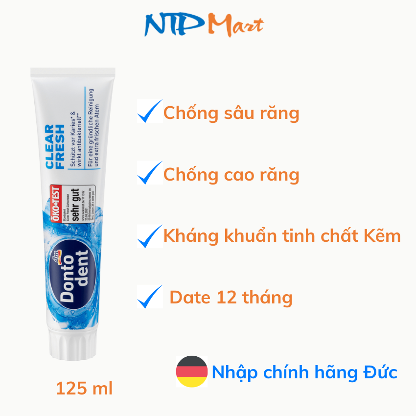 [HCM]Kem đánh răng Clear Fresh hiệu Dontodent nhập khẩu từ Đức dung tích 125ml