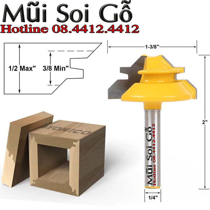 Mũi soi, mũi phay ghép học kéo ghép góc vuông cốt 6.3mm