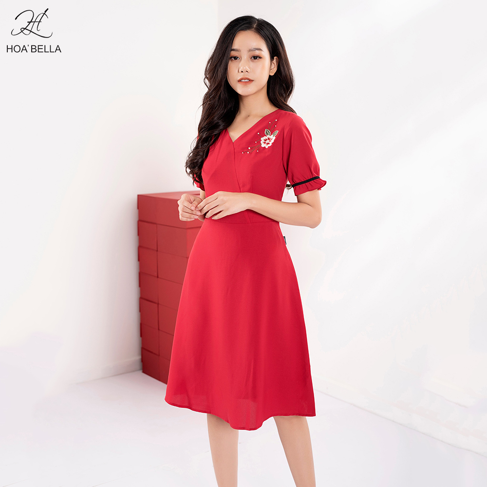 Đầm liền hoabella cổ v cao cấp dc017