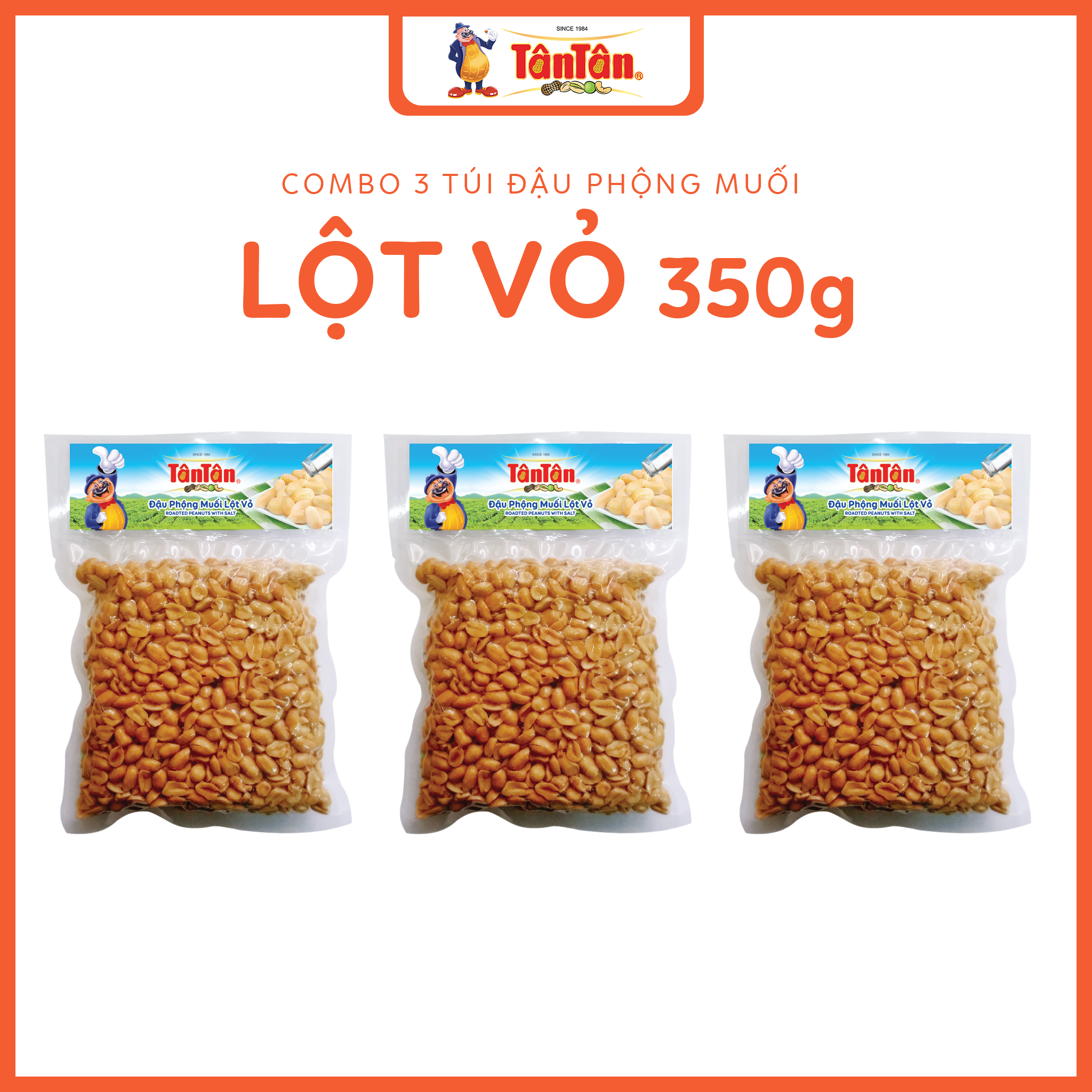 Combo 3 gói đậu phộng Muối Lột Vỏ (350g/gói)