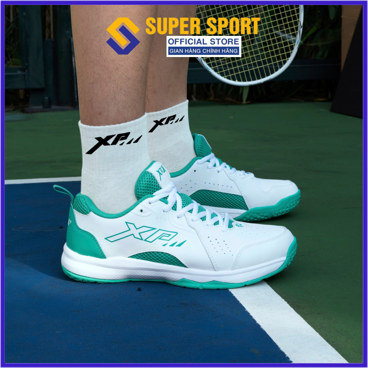  Giày Cầu Lông Giày Bóng Chuyền XP CL10 JMAX Nam Nữ Chính Hãng Màu Trắng Xanh - Đế Eva Giảm Chấn Nhẹ Chơi Sân Bê Tông Tốt 