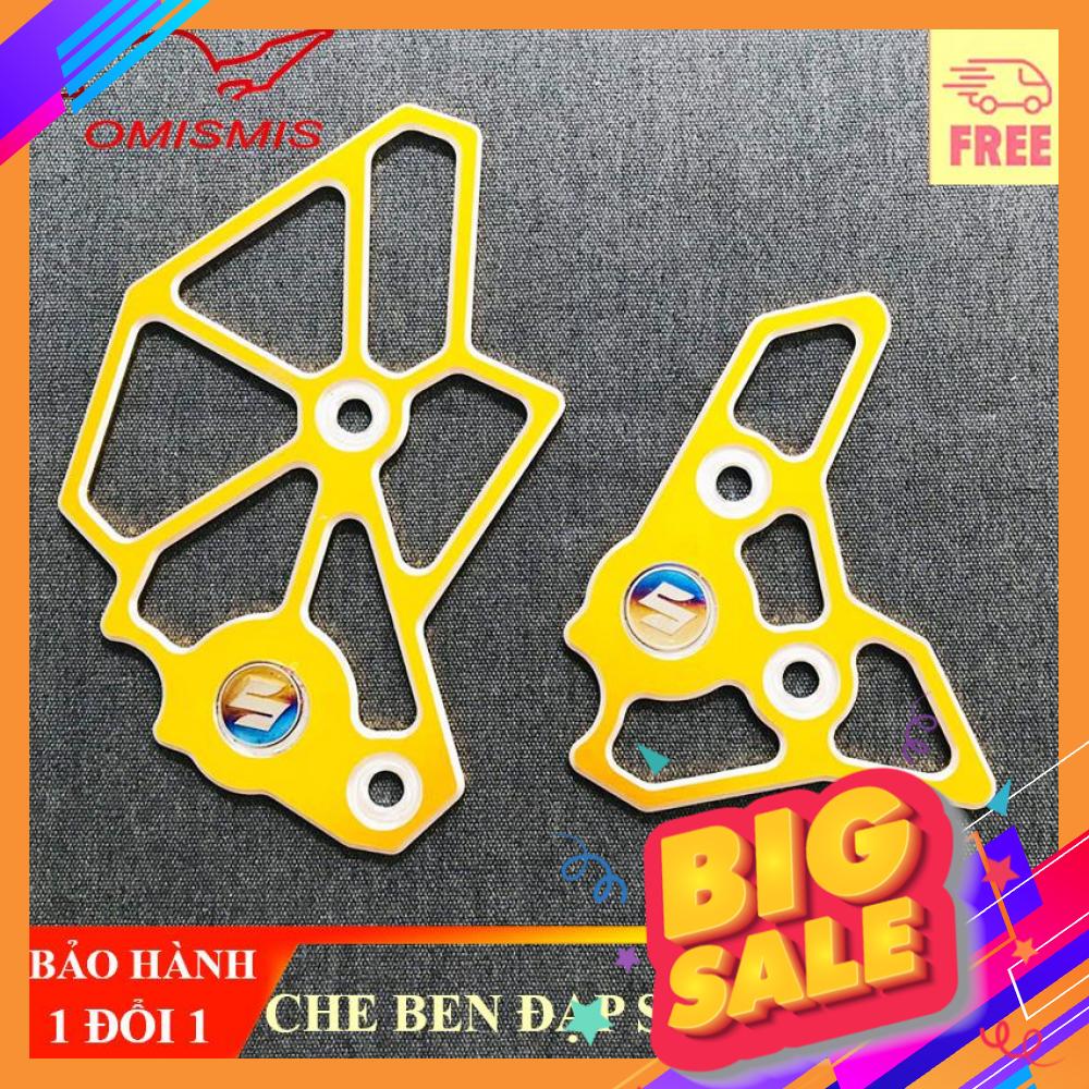 Bộ che ben đạp satria, raider đủ bộ 2 bên nhôm cnc có thêm 2 logo suzuki màu vàng ánh kim