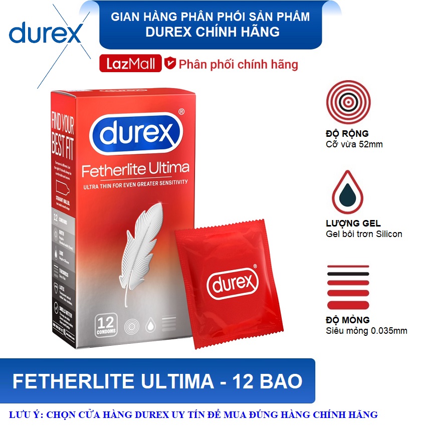 Bao cao su Durex Fetherlite Ultima 12 bao - Siêu mỏng , size 52mm cỡ vừa