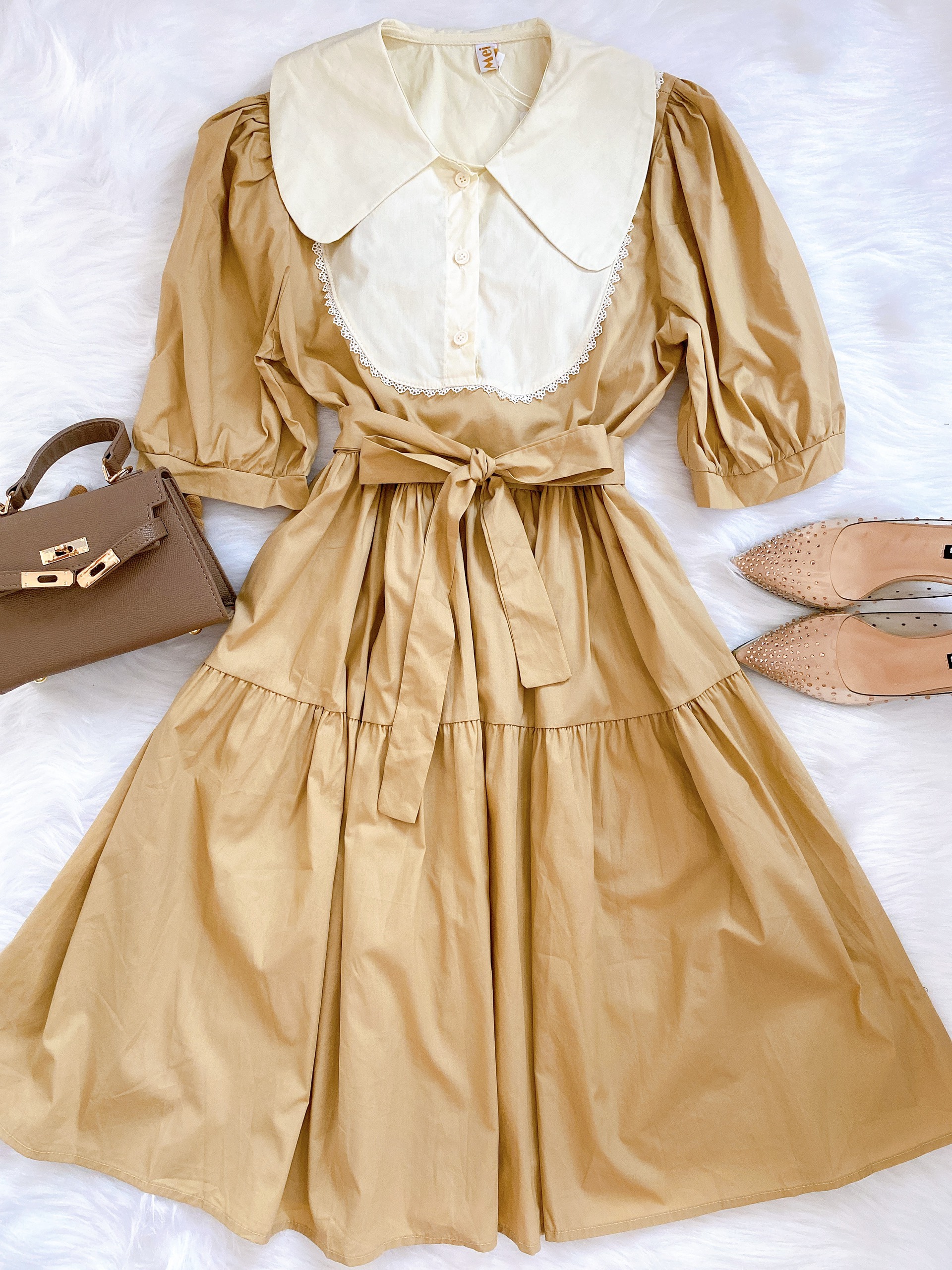 [Freeship+Quà 39K] Váy Đầm Nữ Cổ Sen Tay Phồng, Váy Dáng Dài Vintage Hàn Quốc NI ANNA CLOSET NI050 Đầm Dự Tiệc Dễ Thương, Tặng Mặt Nạ Dưỡng Da 39K