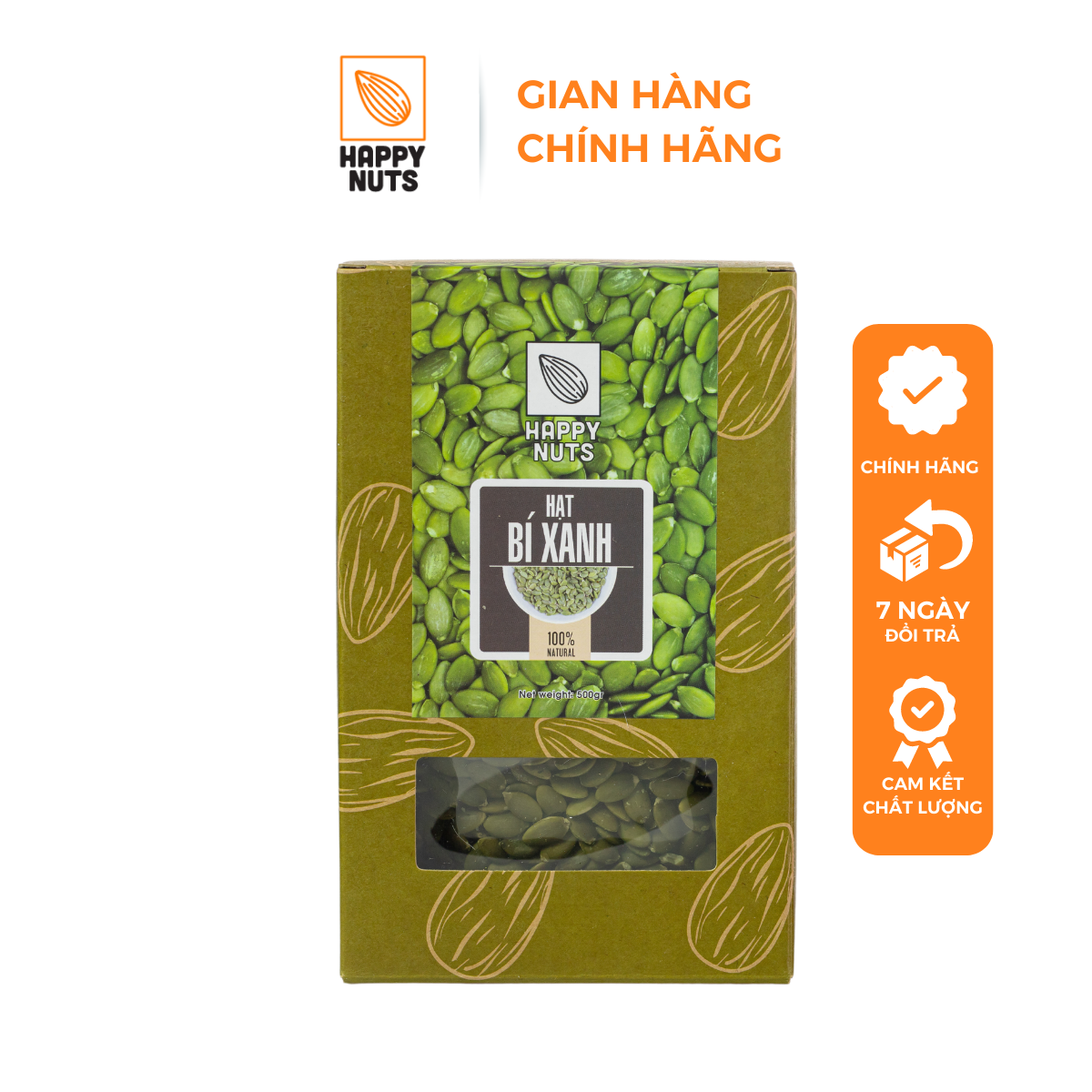 Hạt bí xanh ấn độ happy nuts tách vỏ 500gr